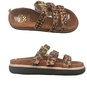 Vince Camuto Womens Ciandra Three Strap Slide Sandal Summer Natural Leopard 8M